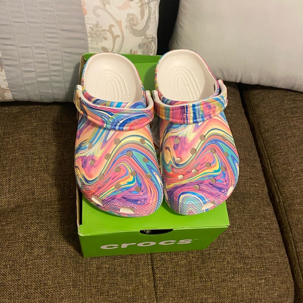 Multicolor white crocs